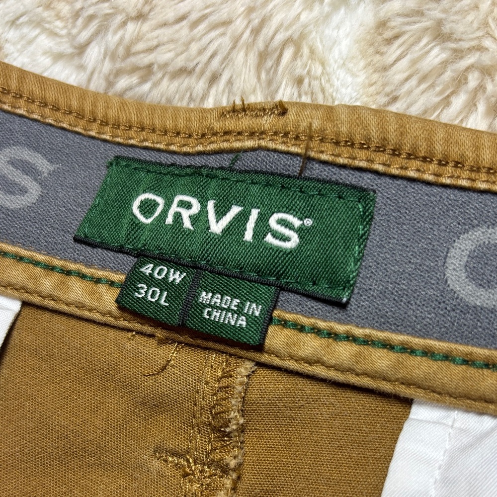 Orvis Tan Cotton Chino Pants, men’s 40x30, straight leg, flat front